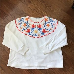 ZARA WHITE SWEATSHIRT W/EMBROIDERED FLOWERS LARGE